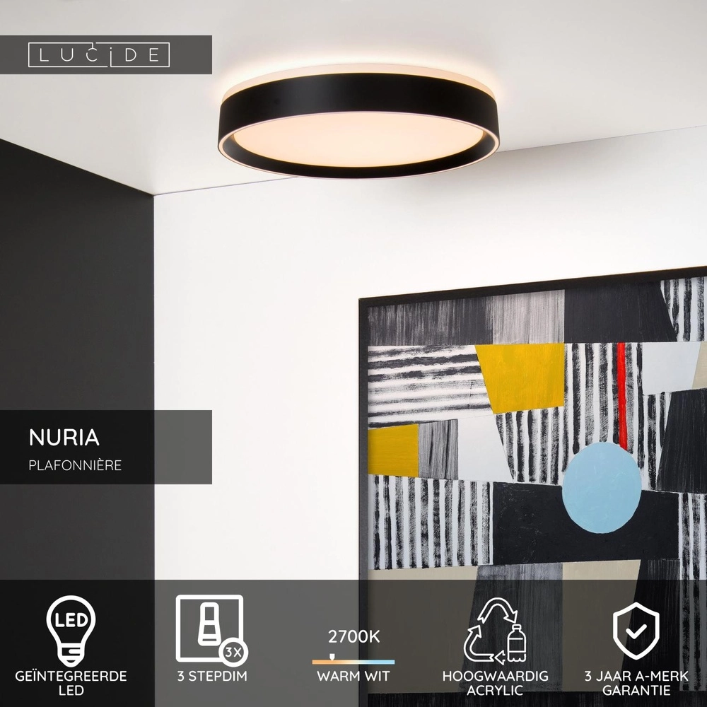 Éclairage de plafond Nuria Ø 40cm noir Lucide 5411212791771