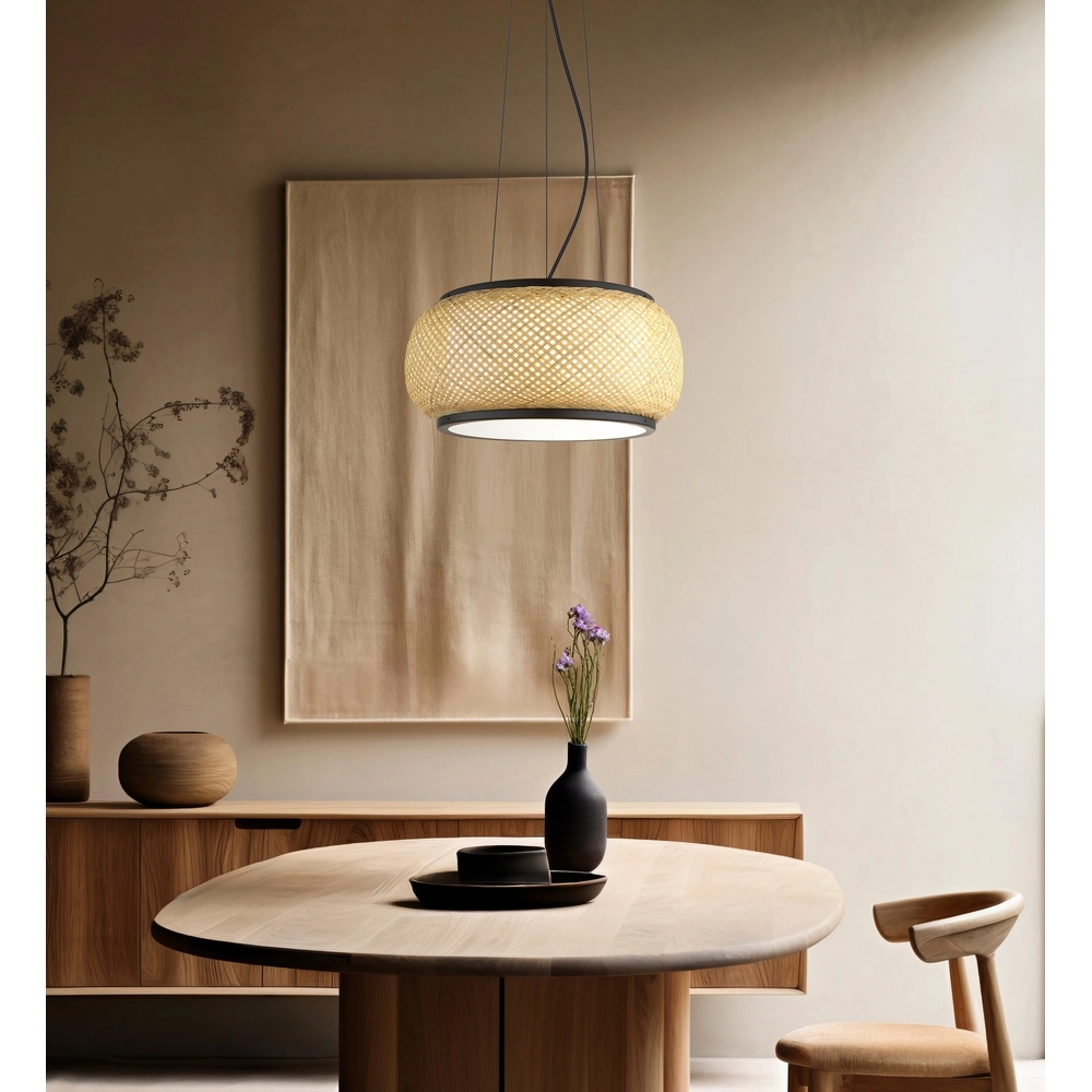 Lampe suspendue Bambora noir avec du bambou Globo 9007371578795