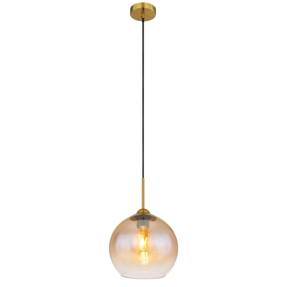 Lampe pendante dorée Jamessa seulement avec du verre ambré
