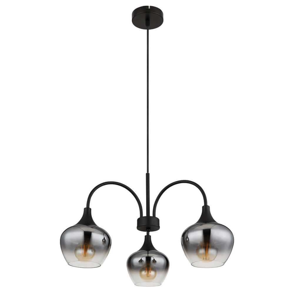 Suspension 3 lumières Maxy noir avec verre fumé Globo 9007371468188