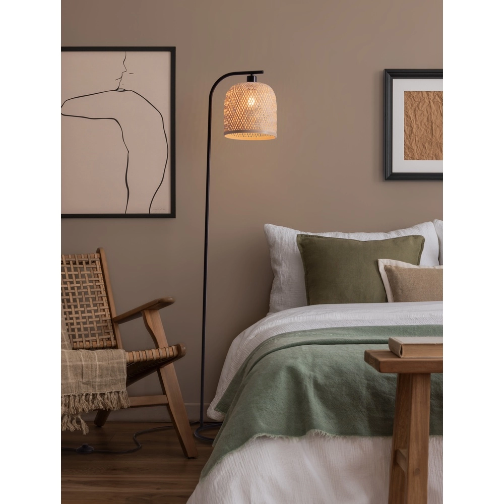 Lampadaire Intra noir avec capuchon en bambou Lyora 5212017454836