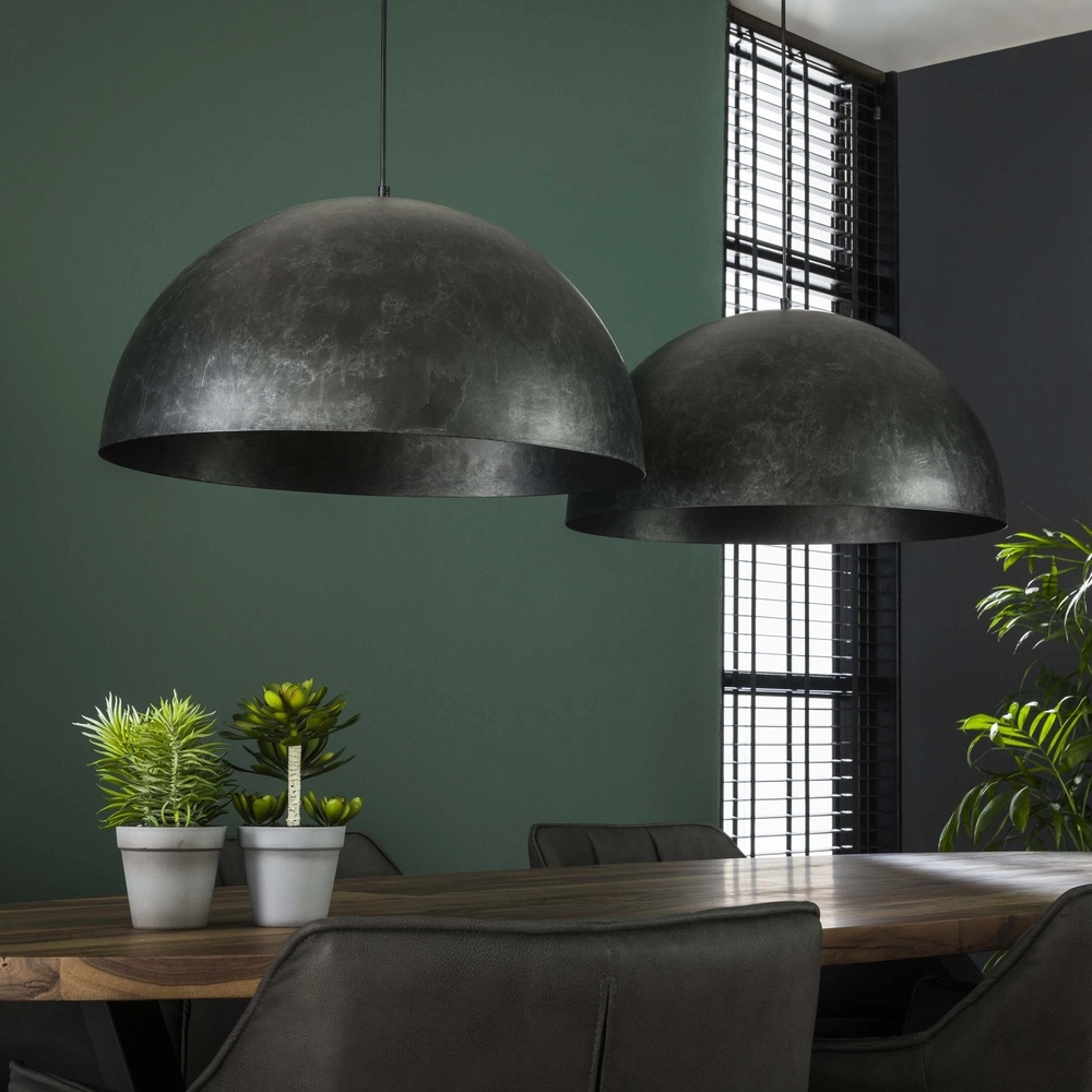 Lampe pendante industrielle Dome 2x Ø 60cm - charbon de bois Lyora 8716803512566