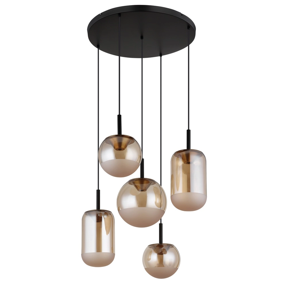 Lampe pendante de conception Severin Noir 5 clairs avec verre ambré Globo 9007371537945