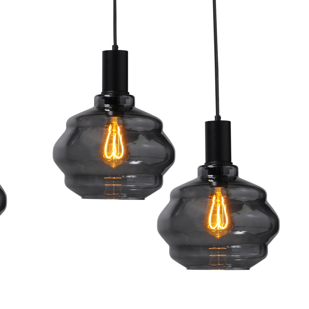 Lampe suspendue 6 lumières - noire - Porto avec des verres à fumée Ball Masterlight 8718121270470