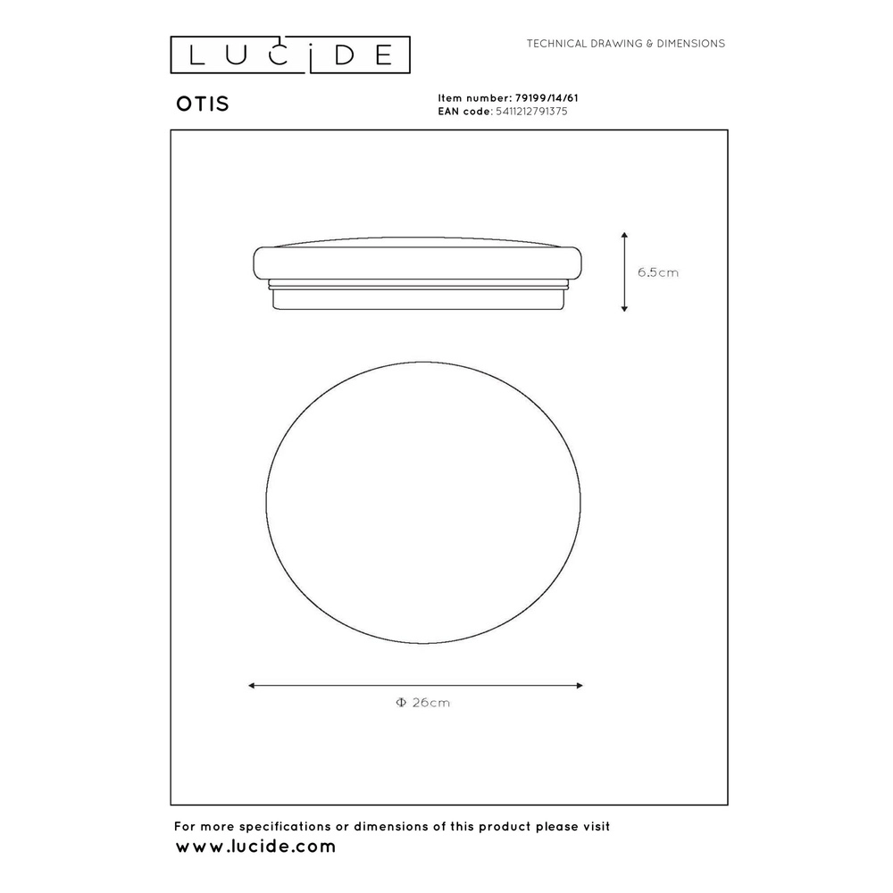 Éclairage de plafond Otis Ø 26 cm de blanc Lucide 5411212791375