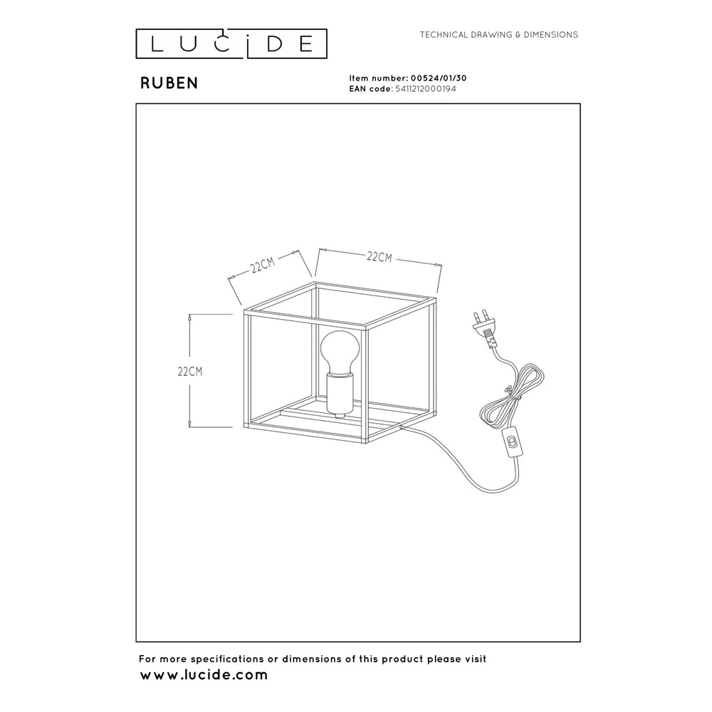 Lampe de table Ruben Noir Lucide 5411212000194