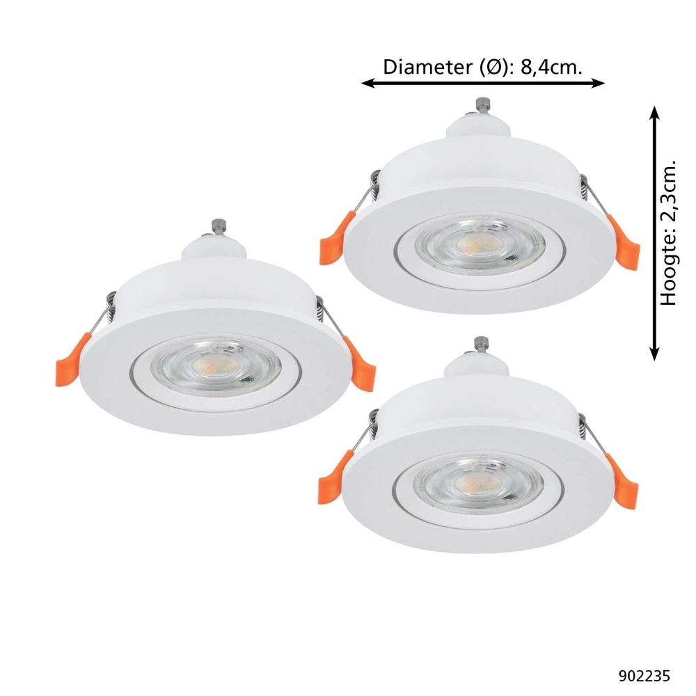 Lot de 3 spots encastrés Barranco blanc Ø 8,4cm IP44 - 3000K Eglo 9008606359189