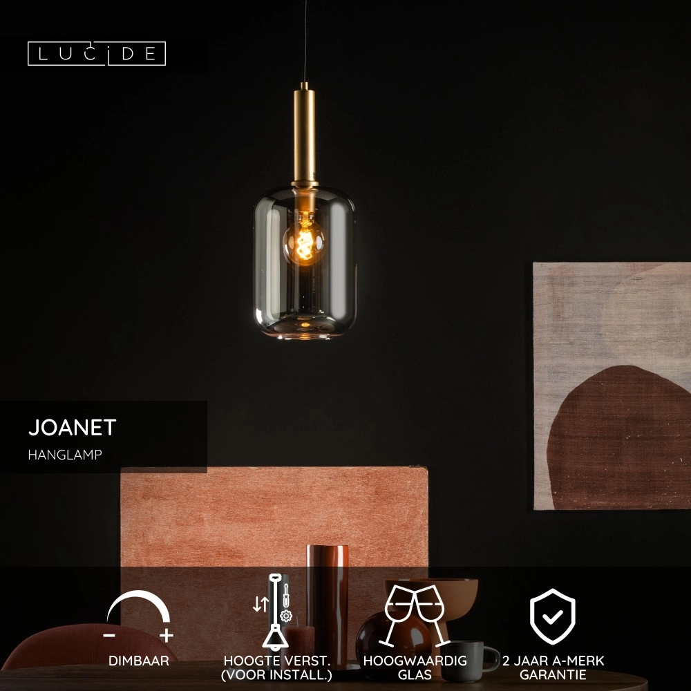 Lampe pendante de conception Joanet Ø 22cm de verre en or et fumée Lucide 5411212451422