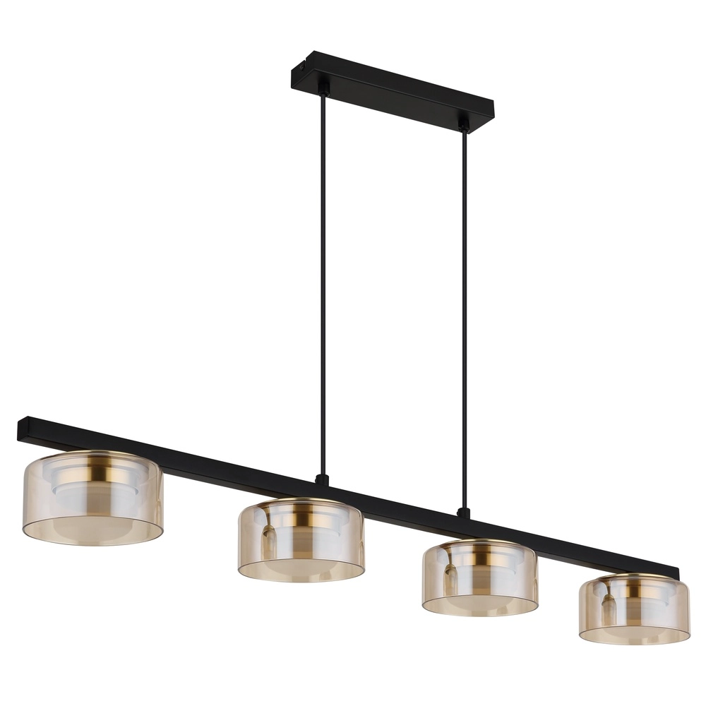 Lampe pendante de conception Higgins Noir 4 clairs avec verre ambré Globo 9007371522828