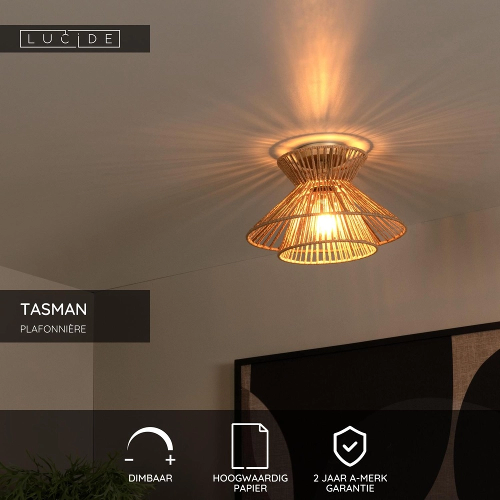 Lampe de plafond Tasman Rotin Ø 32cm Lucide 5411212105974