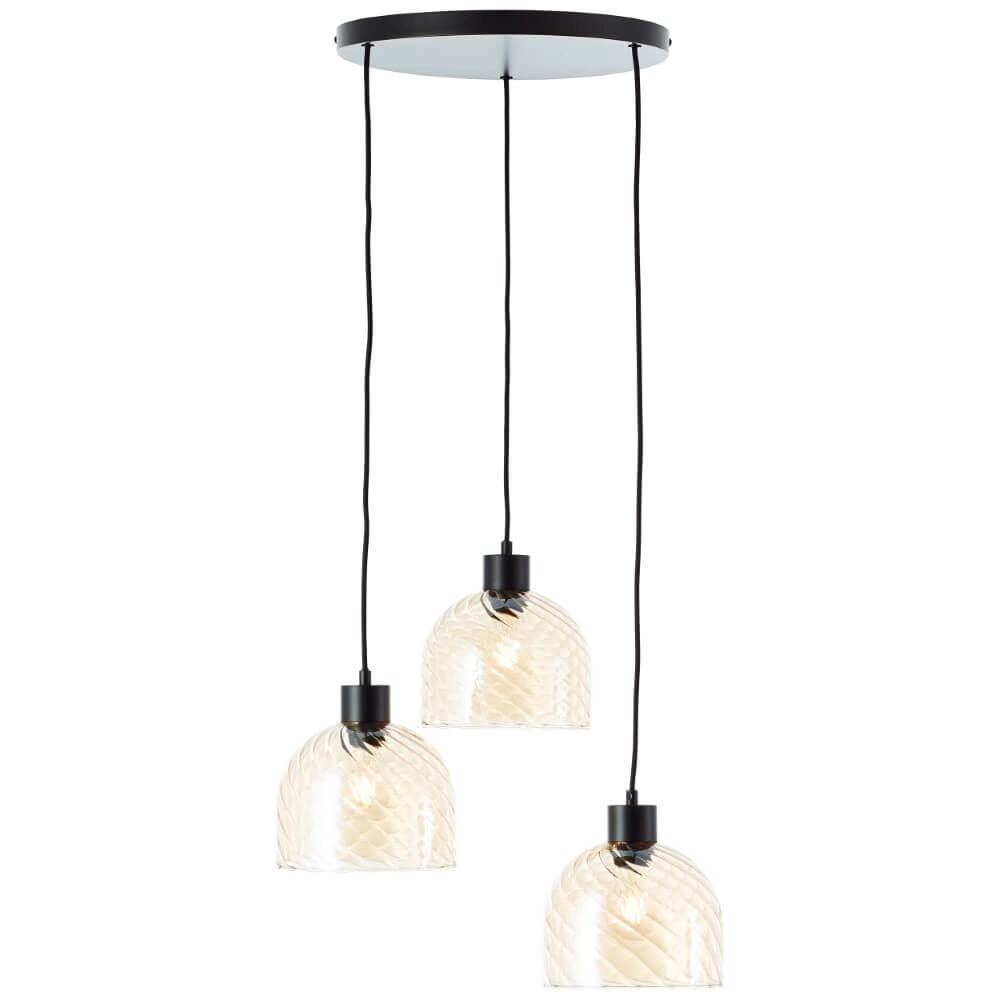 Lampe suspendue 3 lumières Casto noir avec verre ambré Lampe suspendue 3 lumières Casto noir avec verre ambré