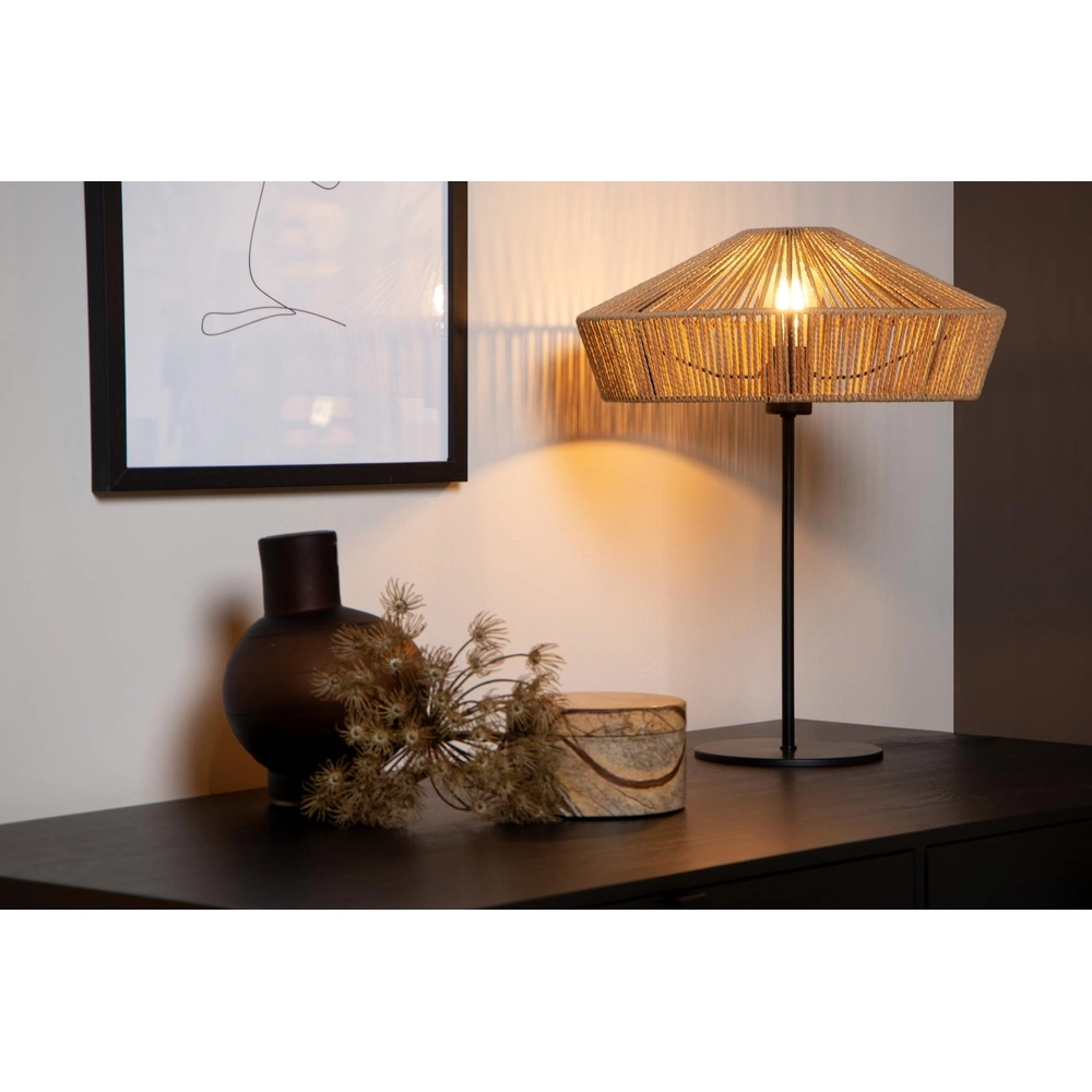 Lampe de table Yunkai Ø 40 cm noir avec rotin Lucide 5411212105721