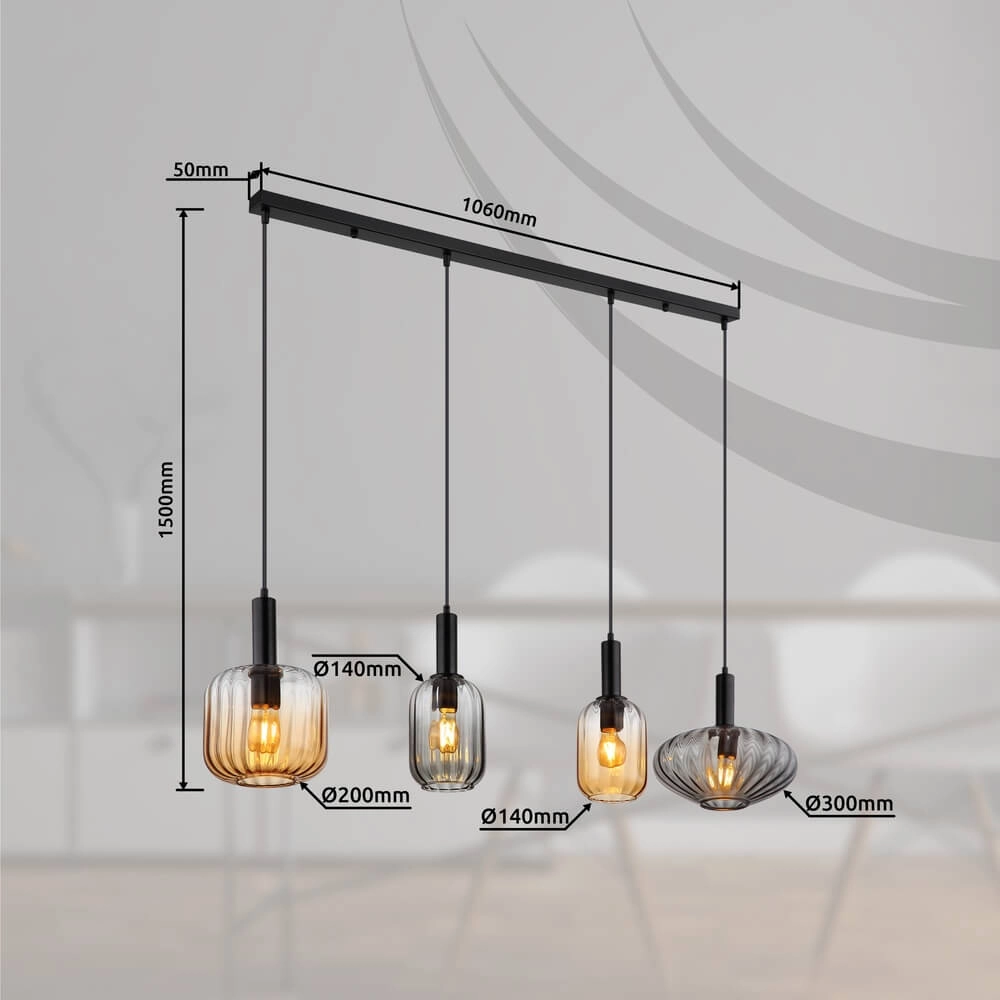 Suspension Valletta avec verre coloré 4 lumières Globo 9007371452866