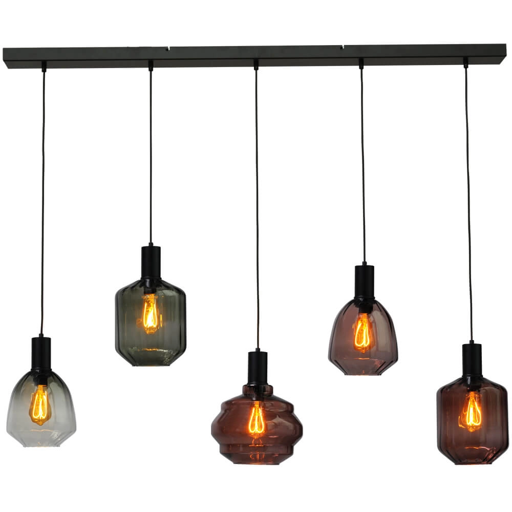 Lampe suspendue 5 lumières - noire - Porto avec des lunettes différentes