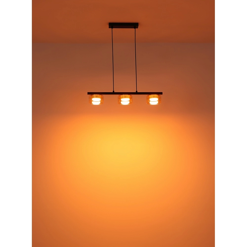 Lampe pendante de conception Higgins noir avec verre ambré Globo 9007371531813