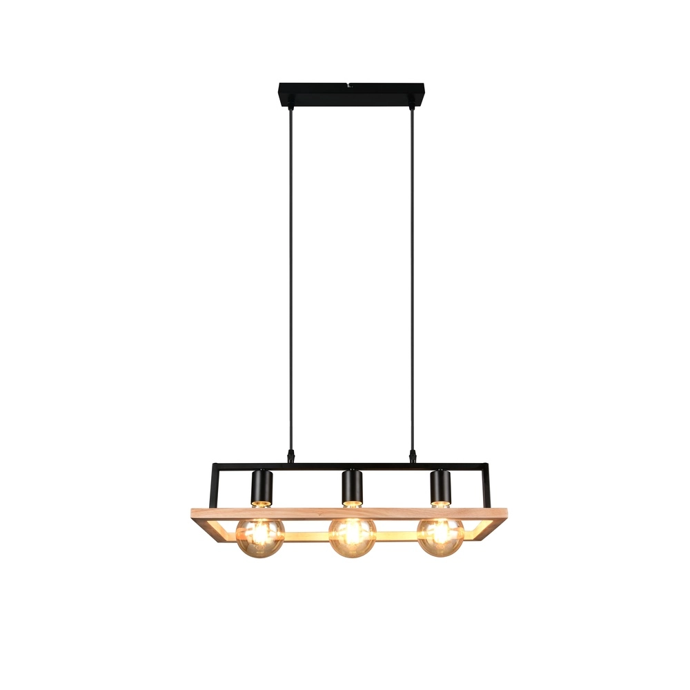Lampe pendante de conception Bano noir avec bois Trio 4017807673364