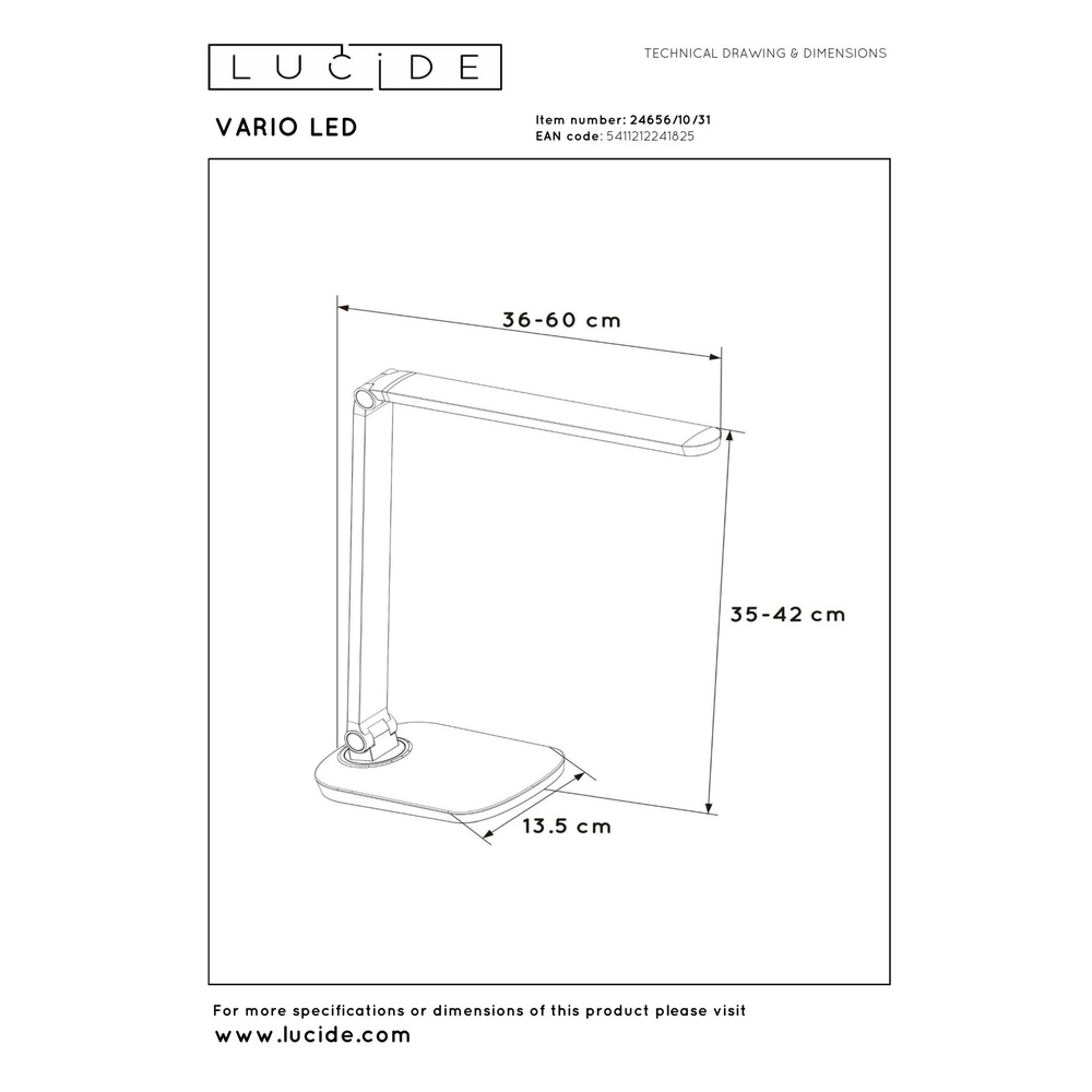 Lampe de bureau Vario Led Blanc Lucide 5411212241825