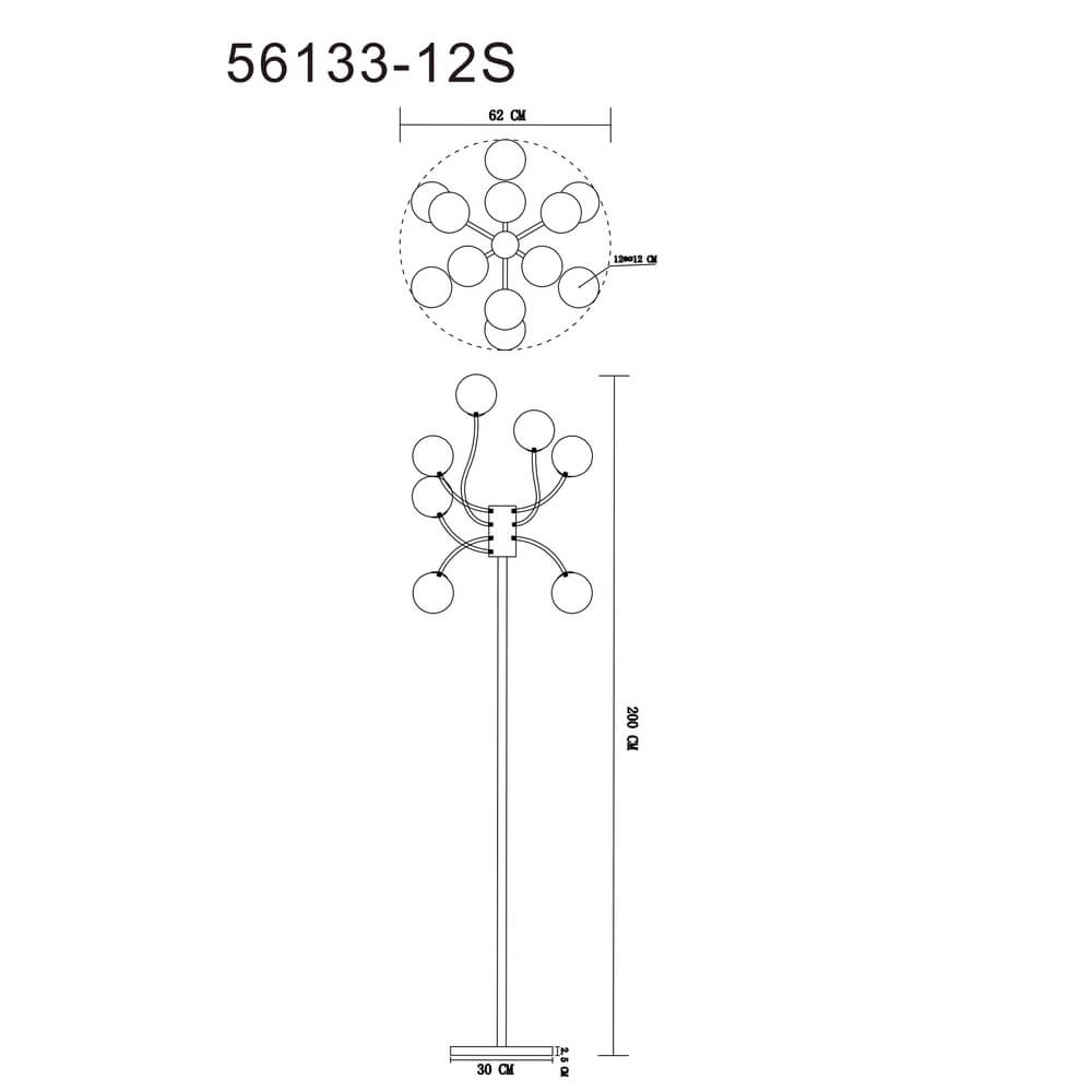 Lampadaire noir Riha 12 lumières Globo 9007371468515