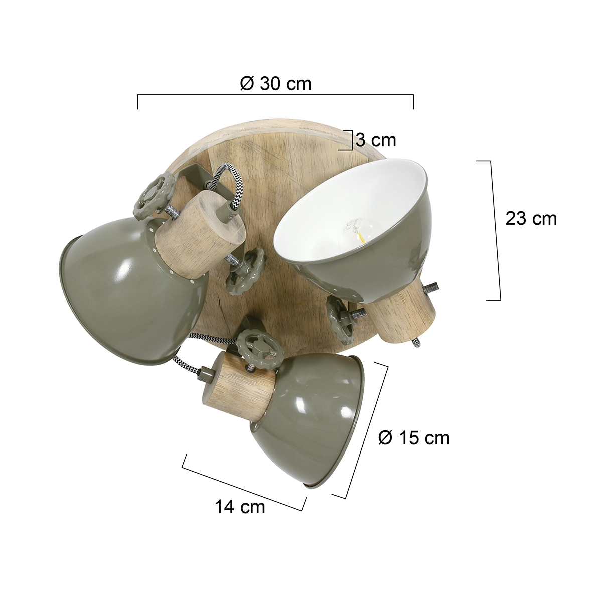 Plafonnier industriel Gearwood 3 lumières rétro vert avec bois Steinhauer 8712746135398