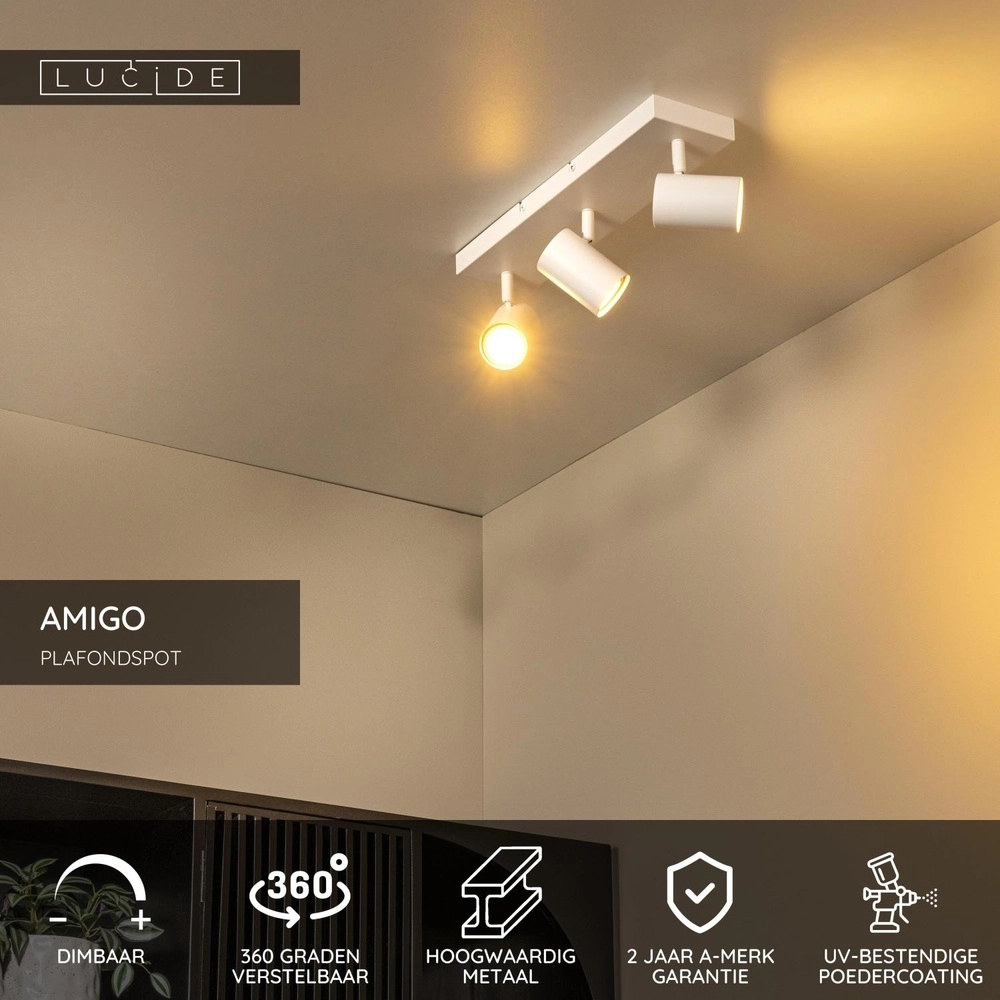 Lampe de plafond Amigo Blanc à 3 lumières Lucide 5411212531162
