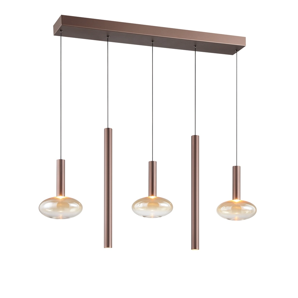 Lampe suspendue Veridian Brun café avec verre ambré Brilliant 4004353477942