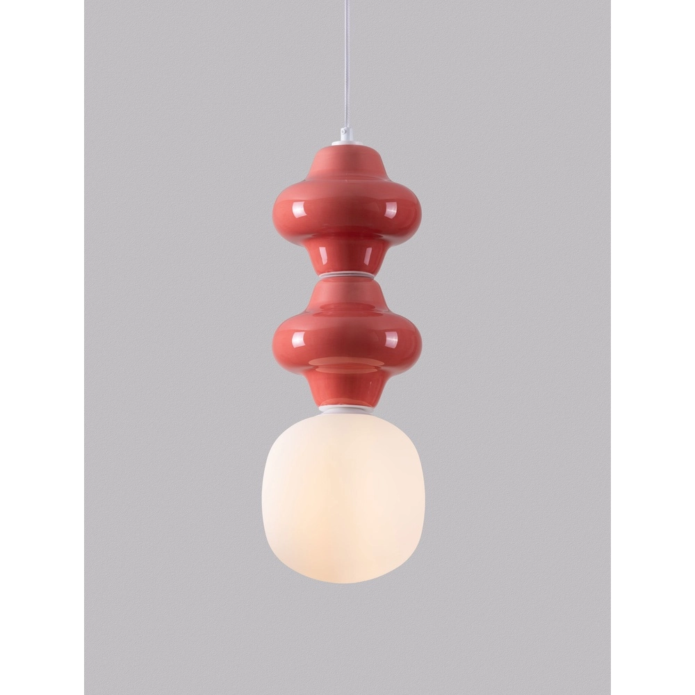 Suspension Clio M en céramique rouge avec verre blanc