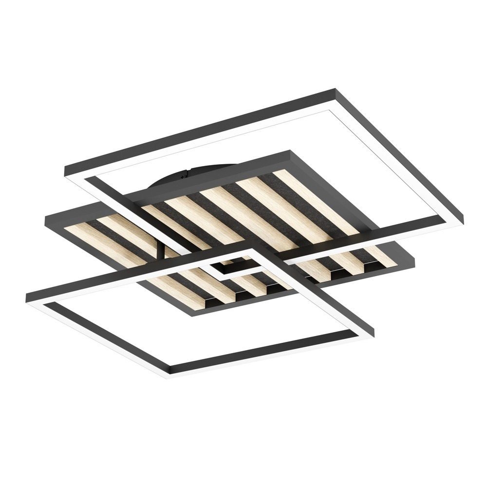 Lampe de plafond moderne Cembrano Carré noir avec bois Eglo 9008606388127