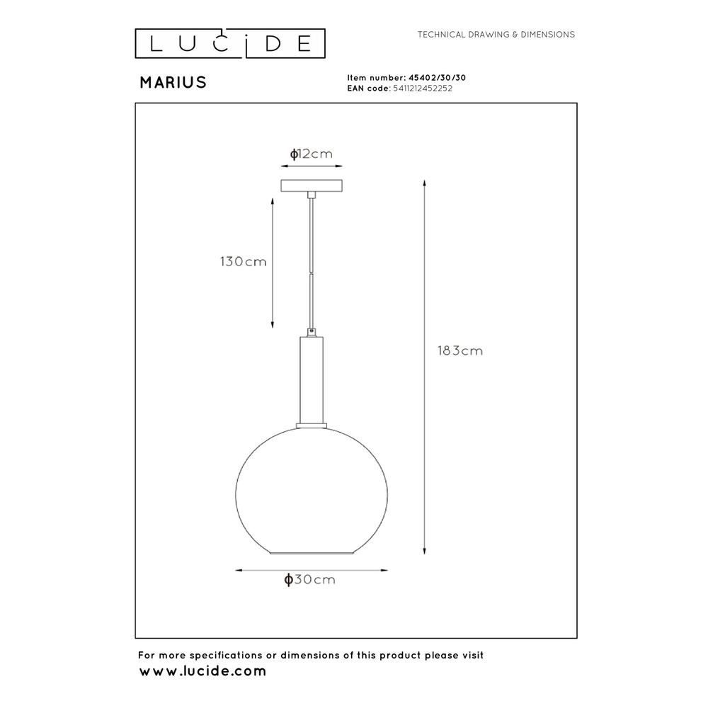Lampe suspendue Marius Ø 30cm noir Lucide 5411212452252