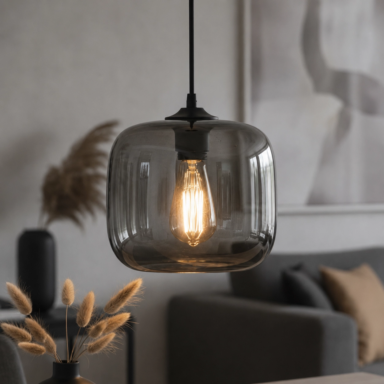 Lampe suspendue Preston verre gris Ø 24cm