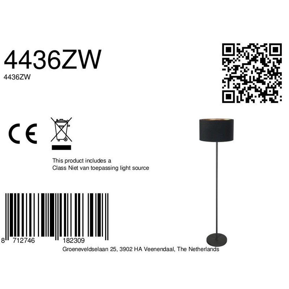 Lampadaire noir Noor avec capot noir Steinhauer 8712746182309