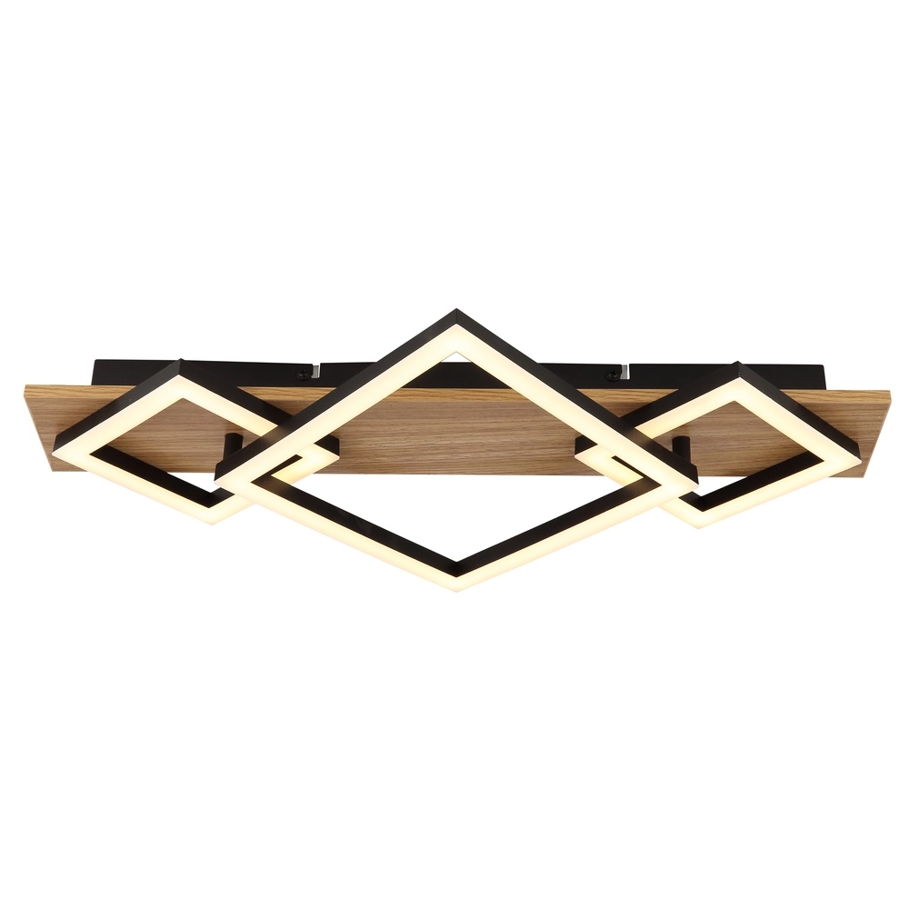 Lampe de plafond Beatrix I 3 carrés noirs avec bois Globo 9007371468393