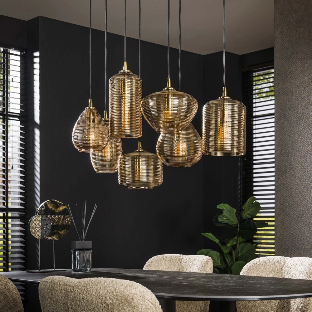 Lampe pendante de salle à manger Stripe 7 lumières - verre nervuré Lyora 8716803511125