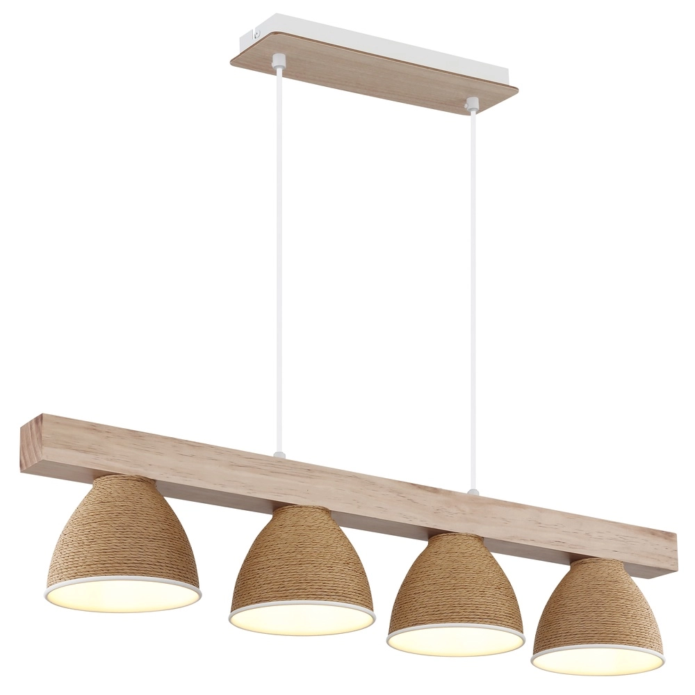 Lampe suspendue Lyndon Blanc à 4 lumières avec rotin
