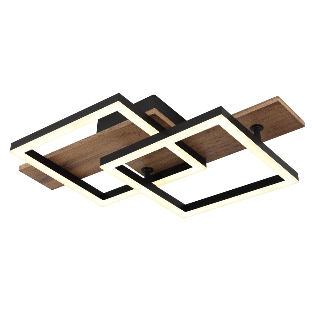 Lampe de plafond à design Jeffry noir avec bois 44 cm