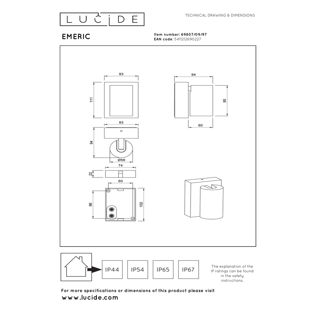 Tache murale IP65 Emeric Brun rouille Lucide 5411212690227