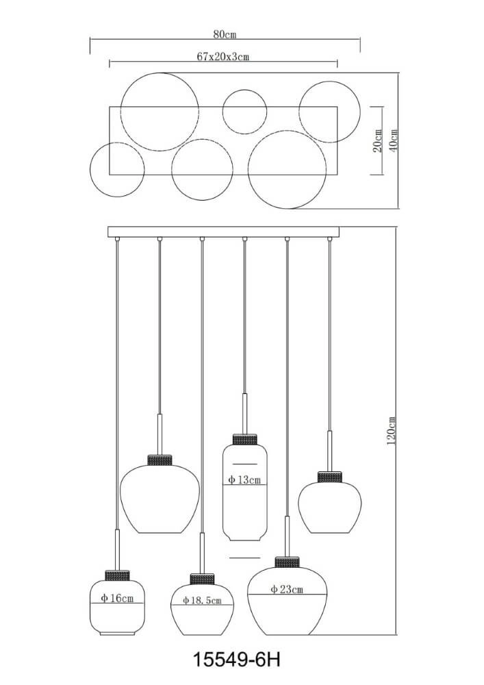 Lampe suspendue 6 lumières Matt noir avec du bois Globo 9007371441518
