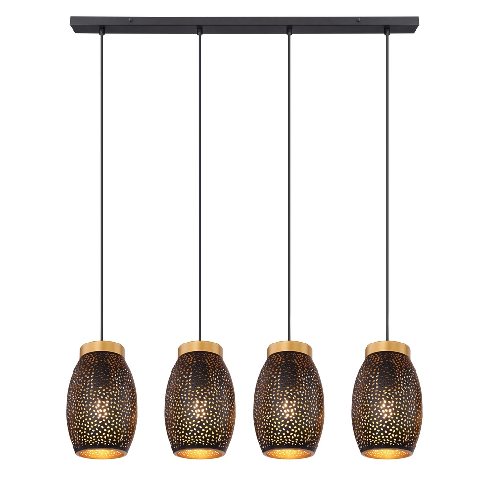 Lampe suspendue à 4 lumières Narri Noir avec or - petits trous Globo 9007371392667