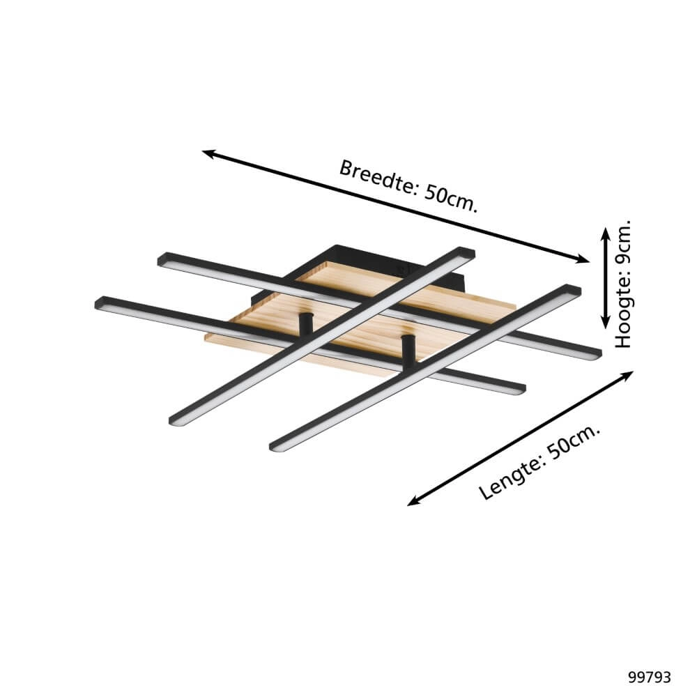 Plafonnier Marinello 1 noir avec du bois Eglo 9002759997939