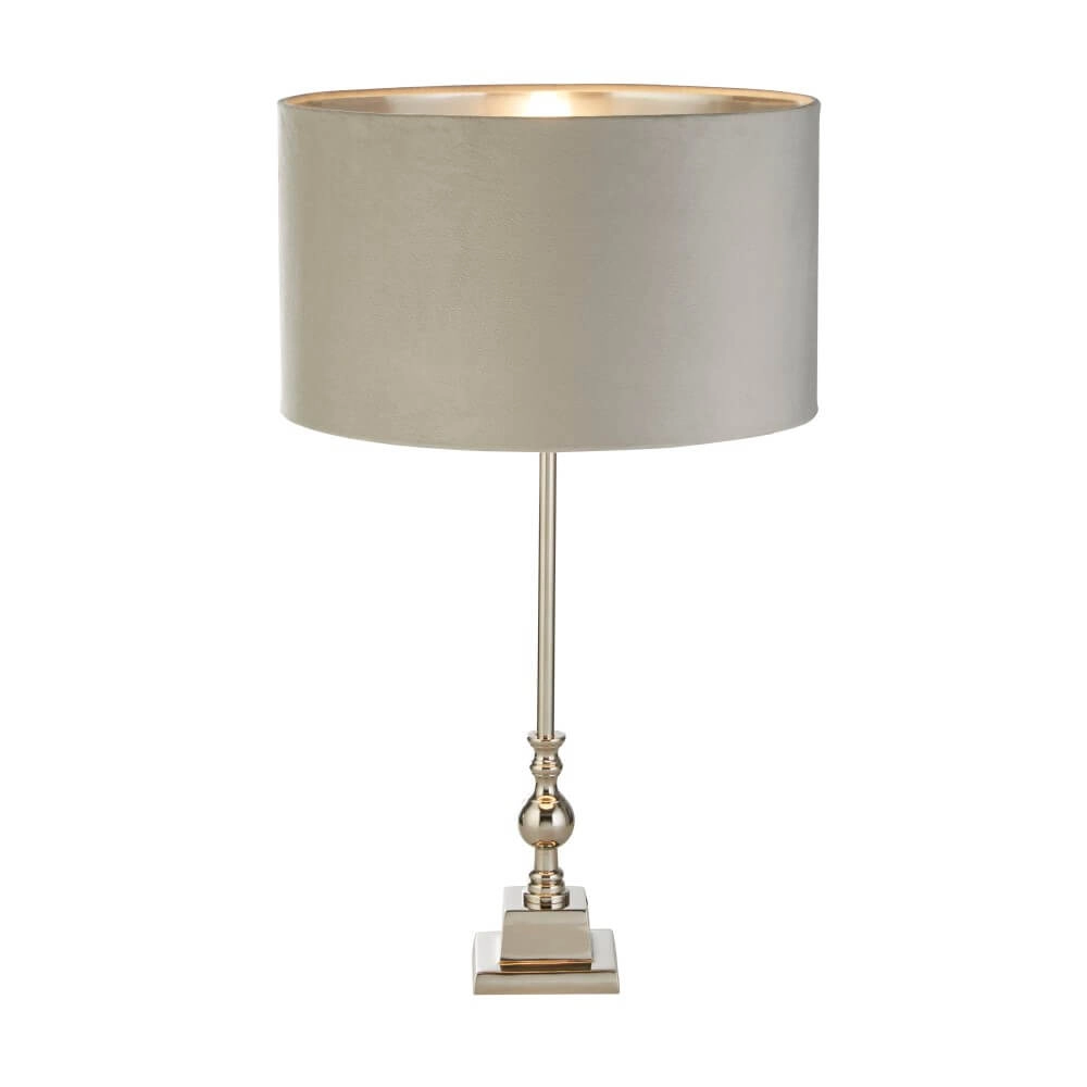 Lampe de table chromée Whitby avec capuche grise