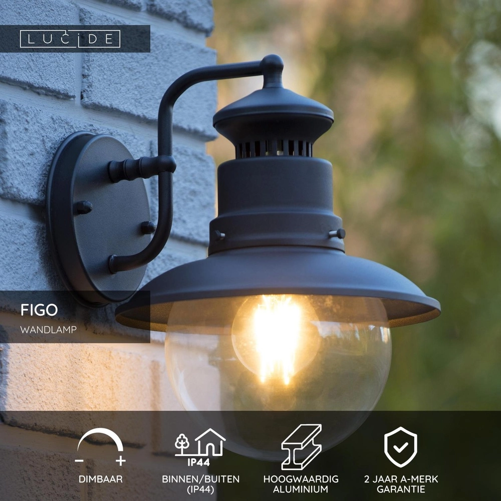 Lampe murale classique Figo Noir Lucide 5411212114389