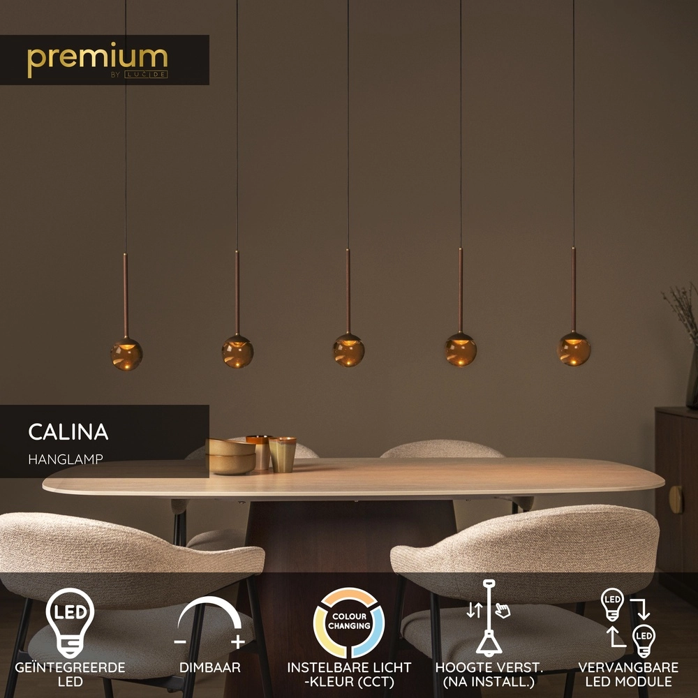 Lampe suspendue à 5 lumières Calina avec des sphères ambrées Premium by Lucide 5411212242143