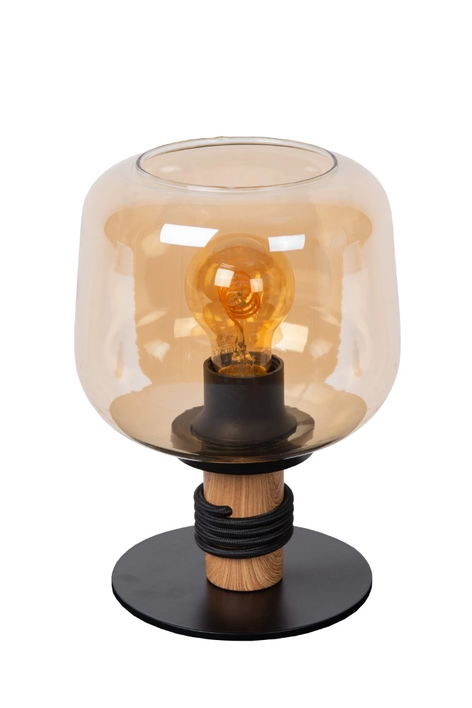 Lampe de table Ilona noir avec verre ambré Lucide 5411212452696
