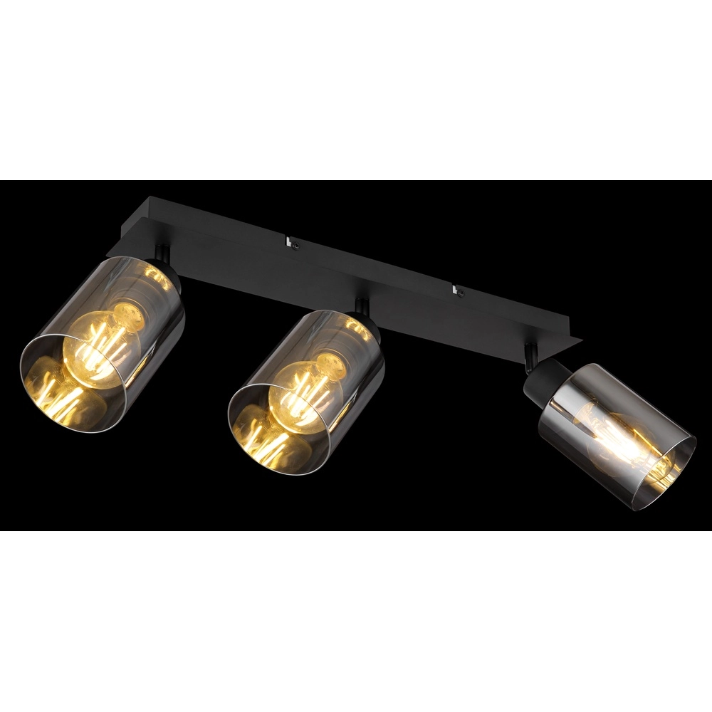 Lampe de plafond Hadera Noir à 3 lumières avec verre fumé Globo 9007371443215