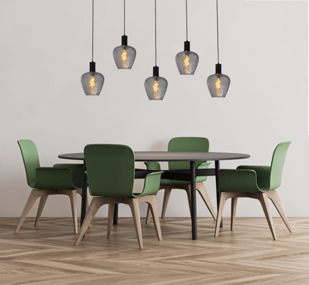 Lampe suspendue 5 lumières - noire - Porto avec des verres à fumée Diamond Masterlight 8718121270203