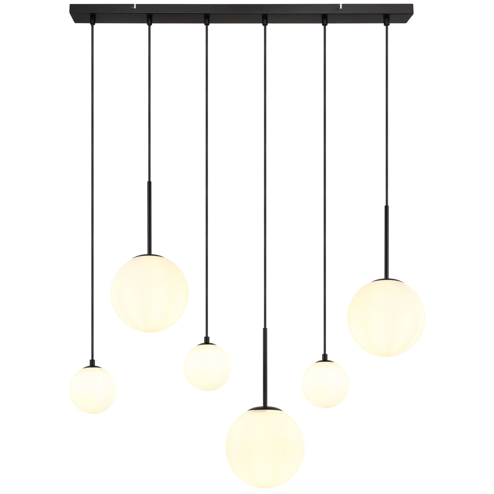 Lampe pendante de conception Hallie Noir à 6 lumières avec sphères blanches Globo 9007371448920