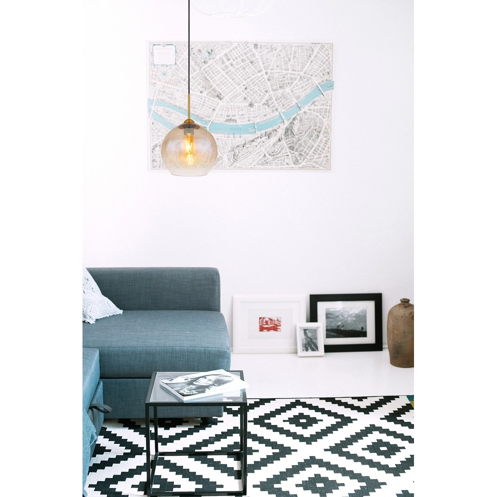 Lampe pendante dorée Jamessa seulement avec du verre ambré Globo 9007371441686