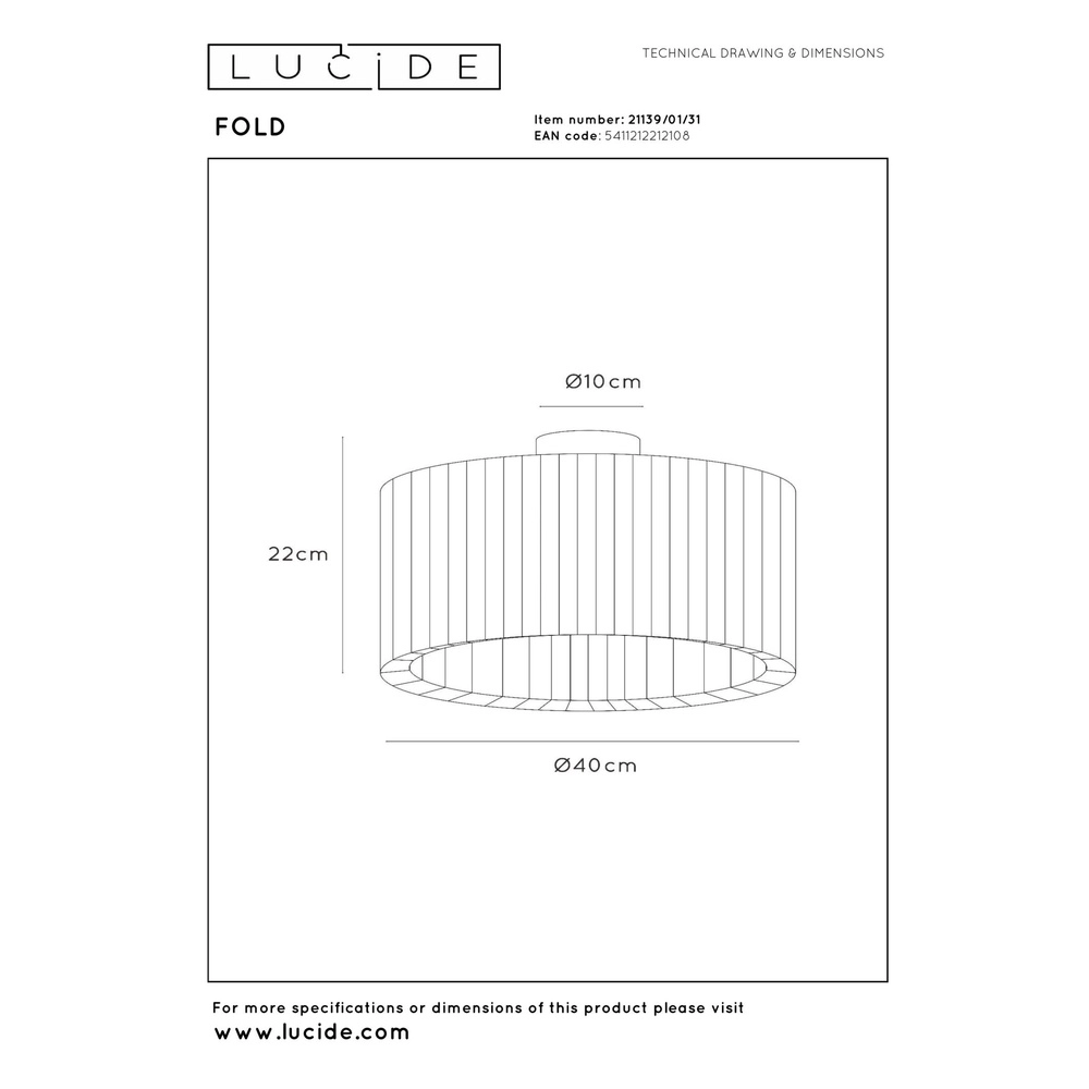 Lampe de plafond blanche Fold Ø 40 cm de conception Lucide 5411212212108