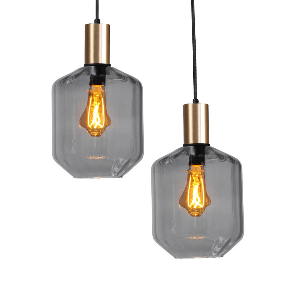 Lampe suspendue 6 lumières - dorée - Porto avec des verres à fumée Jagger Masterlight 8718121270586