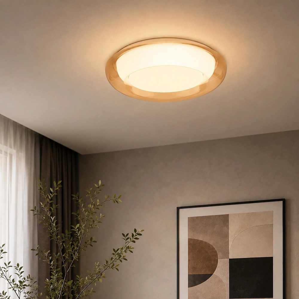 Conception des plafonniers Jude blanc avec verre ambré Ø 40 cm Searchlight 5,05342E+12
