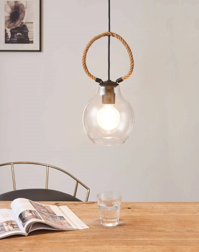 Lampe à suspension en verre Roding avec corde Eglo 9002759436179